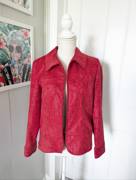 erin london Jackets & Blazers - WOMEN'S ERIN LONDON Red FAUX REPTILE PRINT JACKET Size Small